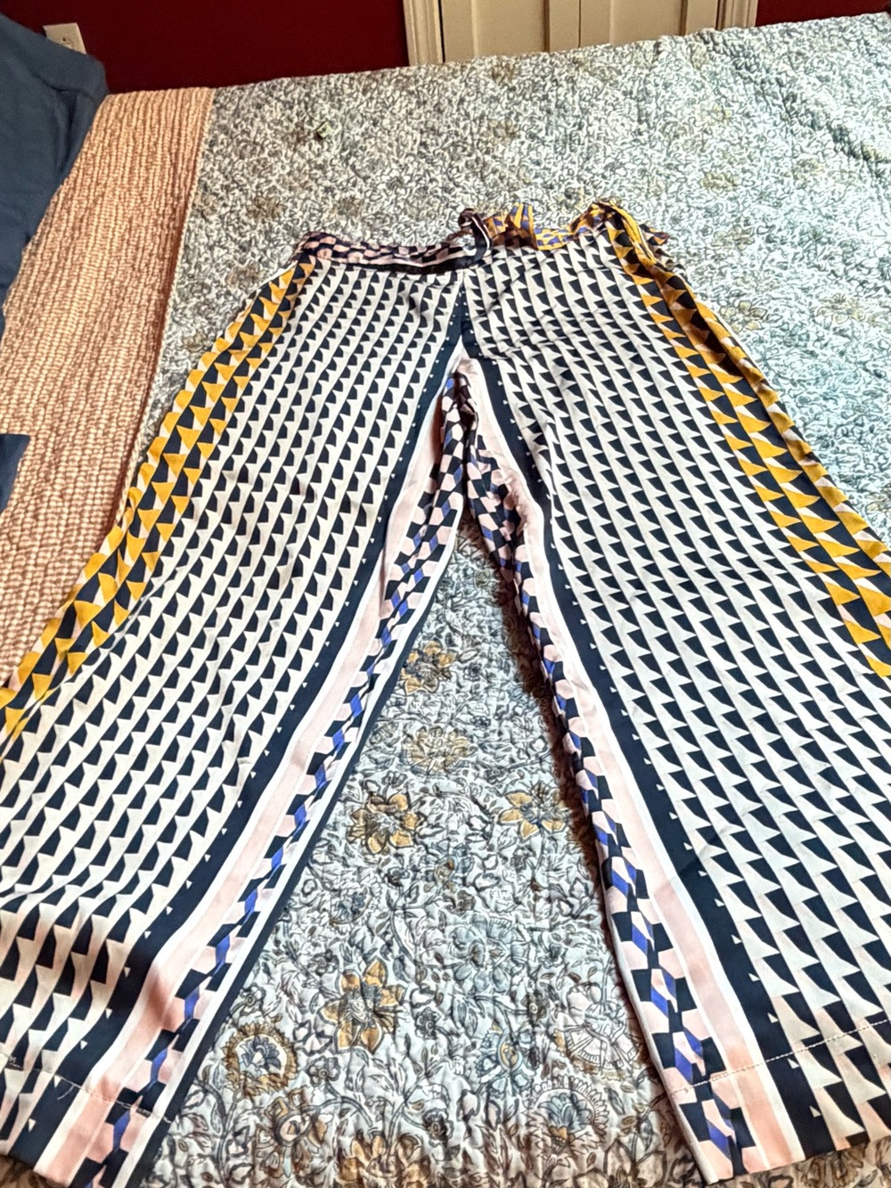 INC International Concepts Geometric Wide-Leg Pants in Navy, Mustard & Pink